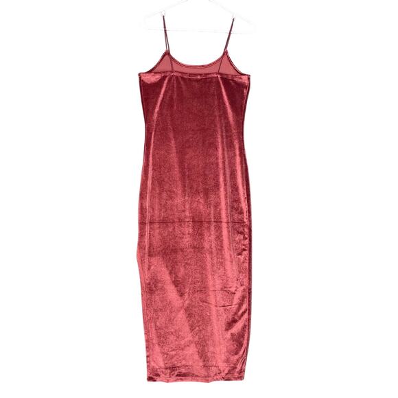 VTG Derek Heart Crushed Red Velvet Midi Slip Dress Side Slit L Coquette Romantic - Picture 5 of 8